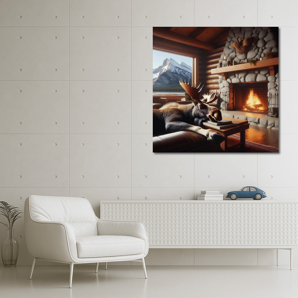 Moose at the Fireplace Cozy at Mountain Cabin