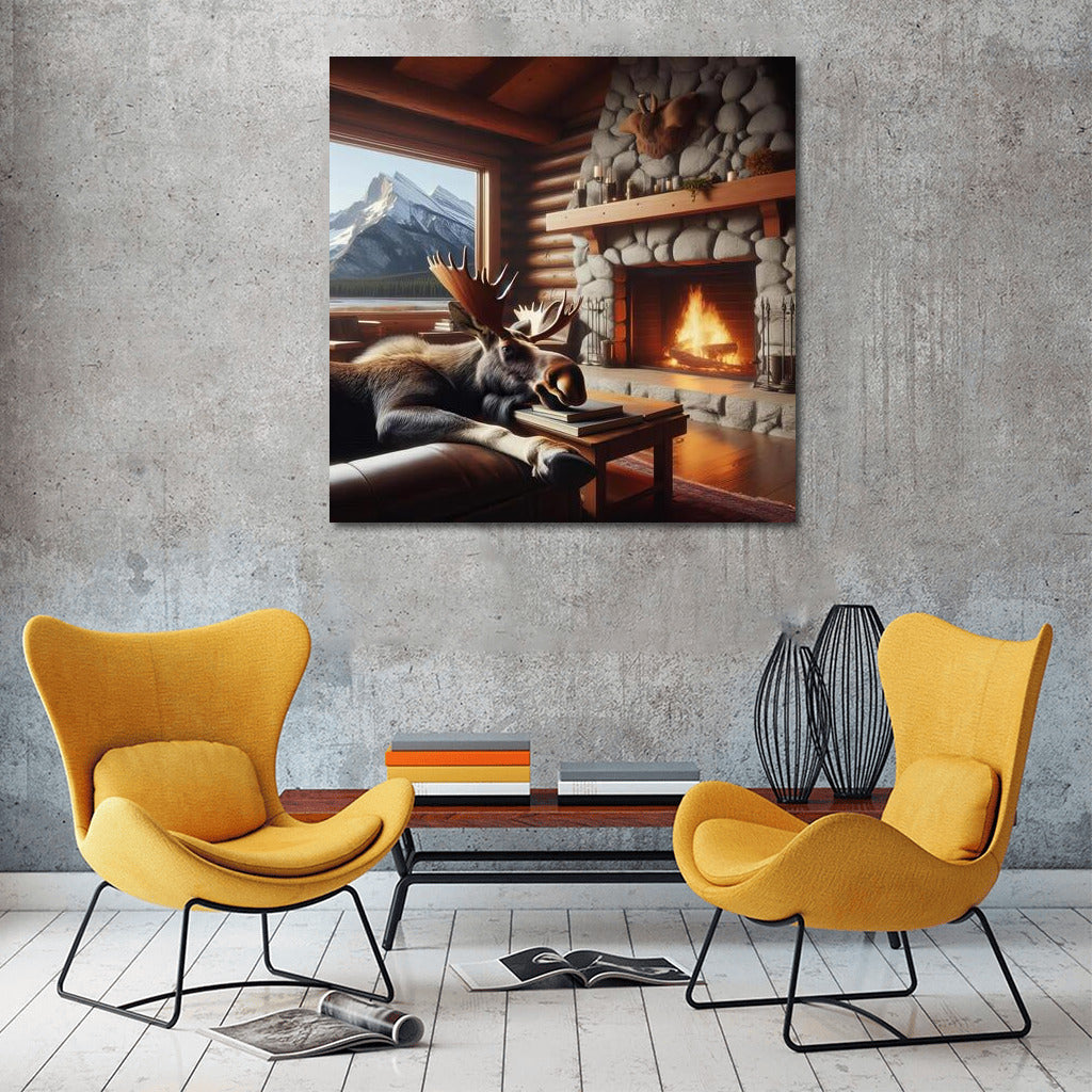 Moose at the Fireplace Cozy at Mountain Cabin