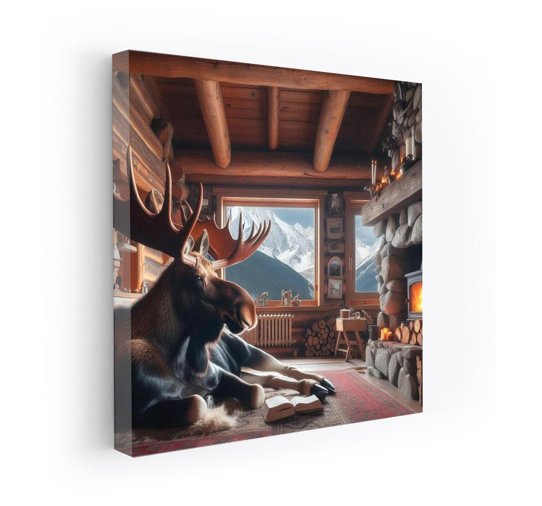 Elk by the Fireplace at Mountain Cabin: Comfort and Nature