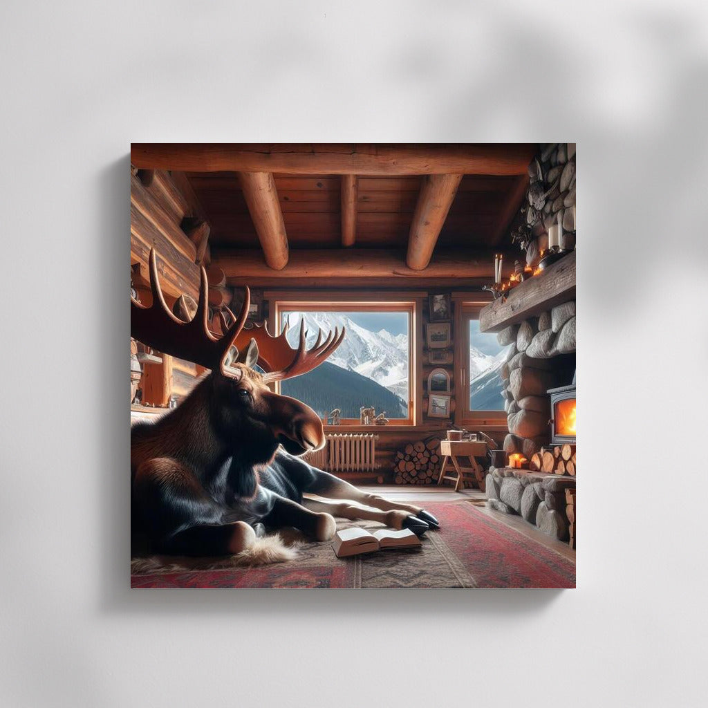 Elk by the Fireplace at Mountain Cabin: Comfort and Nature