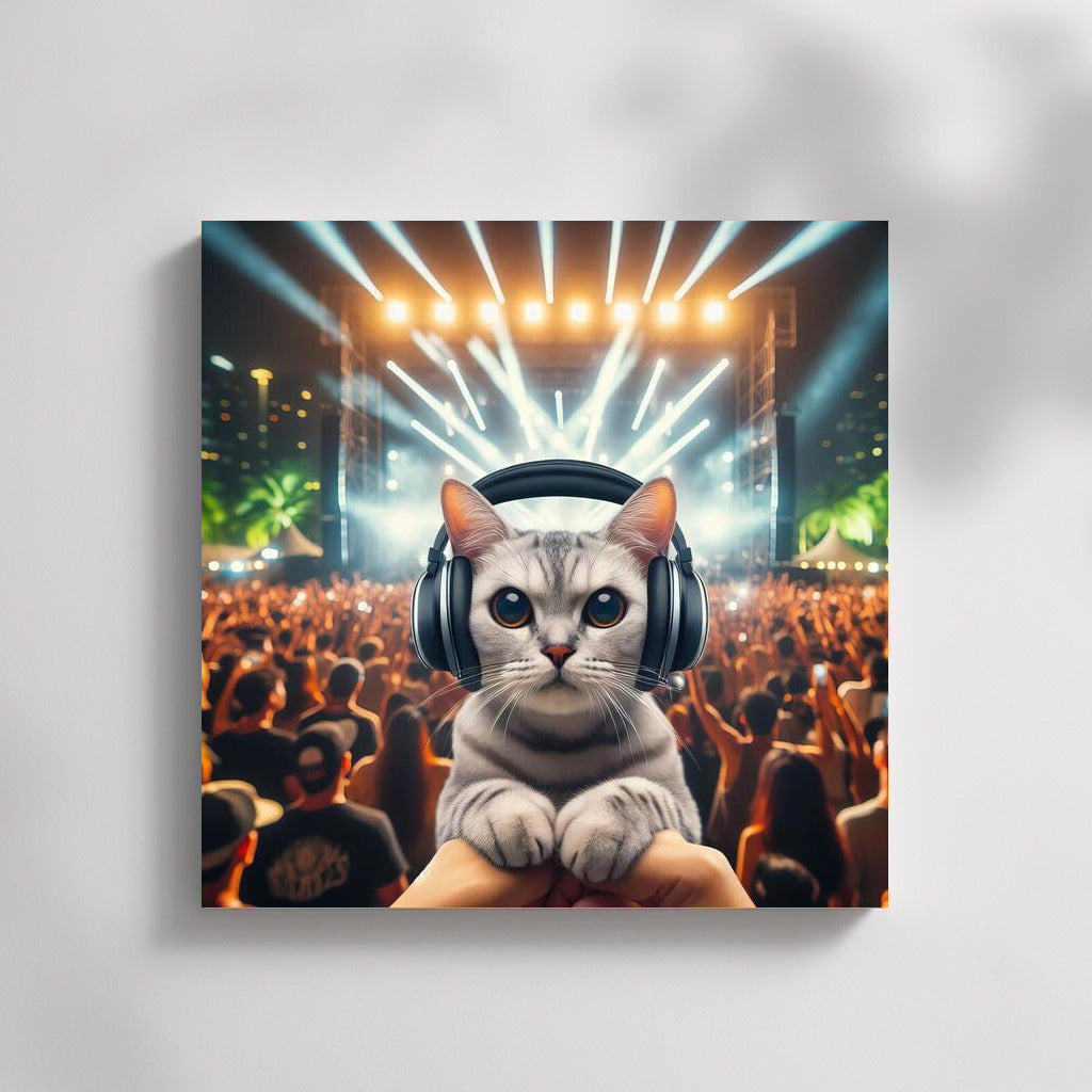 Musical Cat in Headphones at the Festival of Lights
