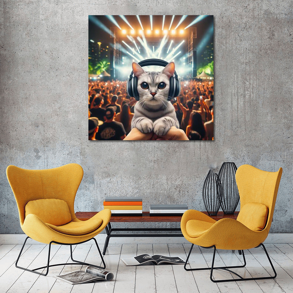 Musical Cat in Headphones at the Festival of Lights