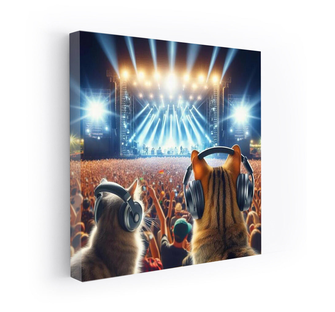 Musical Cat in Headphones: Festival Energy and Bright Lights