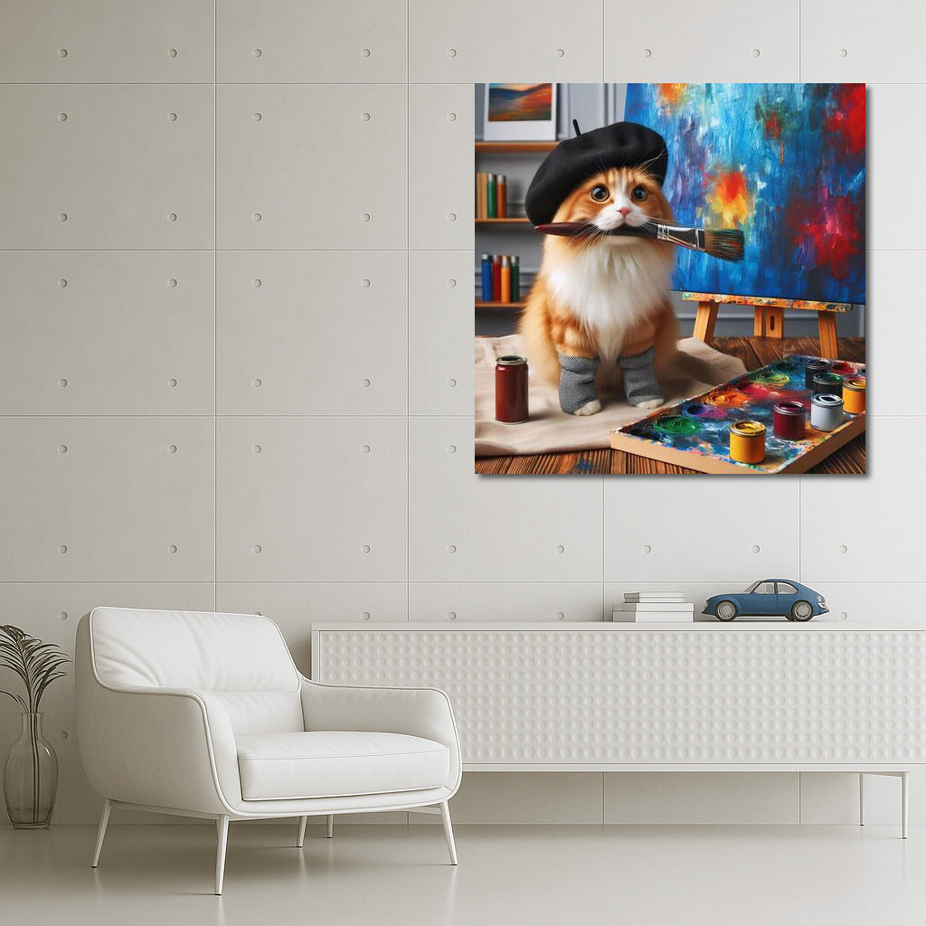 Norwegian Forest Cat Artist in His Studio: Inspiration on Canvas