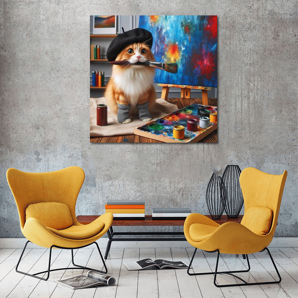 Norwegian Forest Cat Artist in His Studio: Inspiration on Canvas