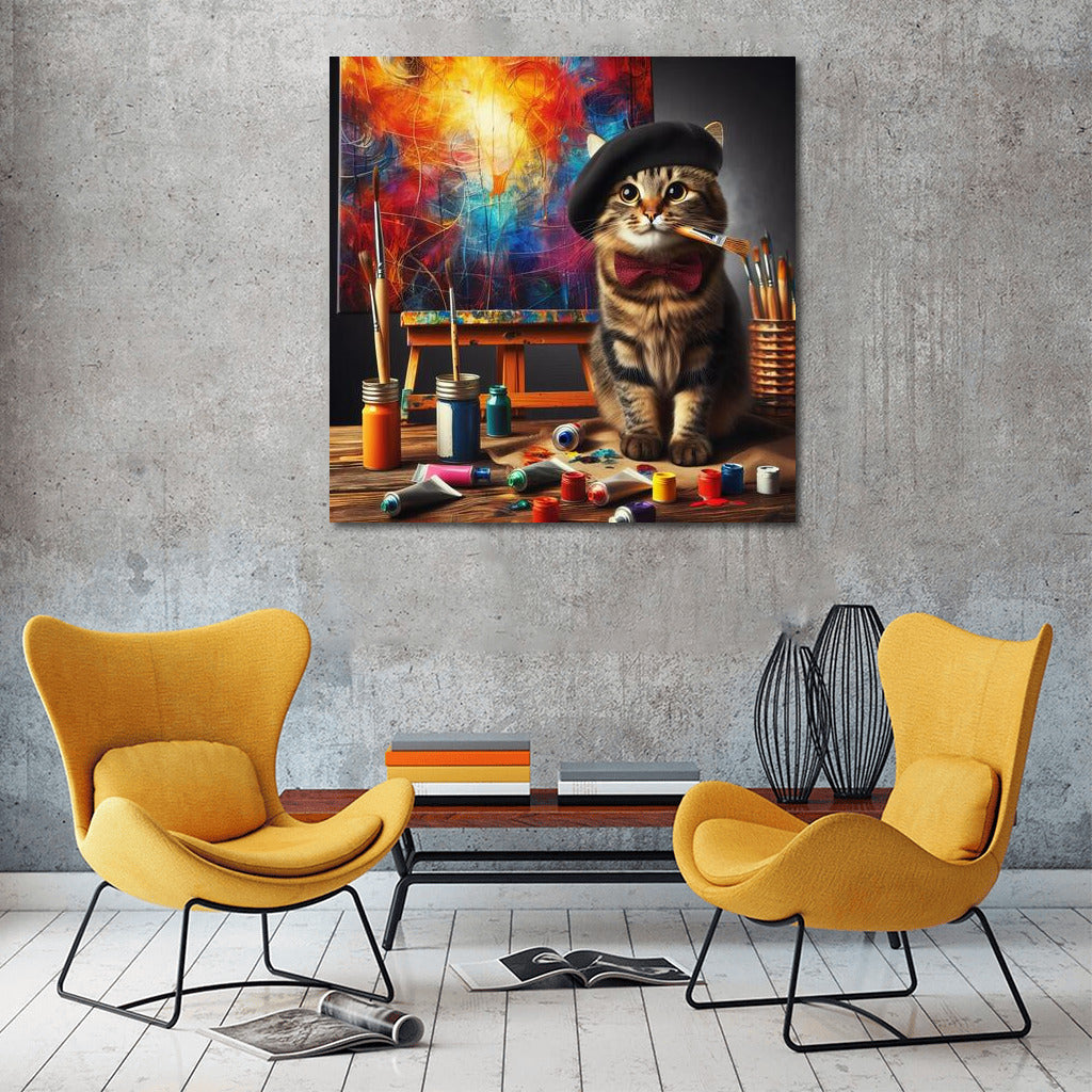 Norwegian Forest Cat in the Art Studio: A Vibrant Explosion of Creativity