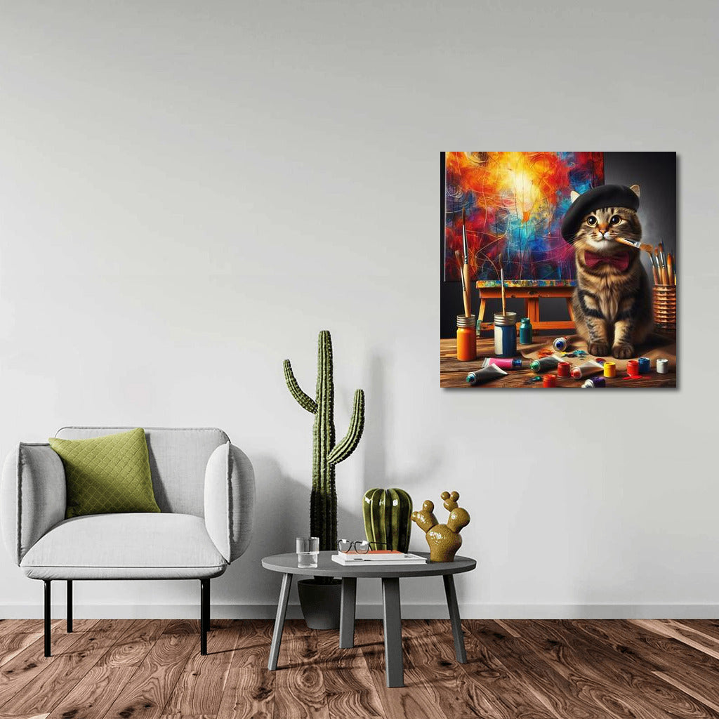 Norwegian Forest Cat in the Art Studio: A Vibrant Explosion of Creativity