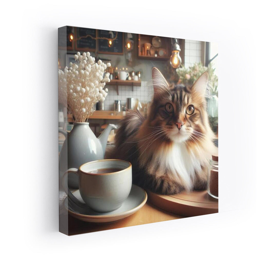 Norwegian Forest Cat and Aromatic Coffee: Cozy Charm in a Coffee Shop