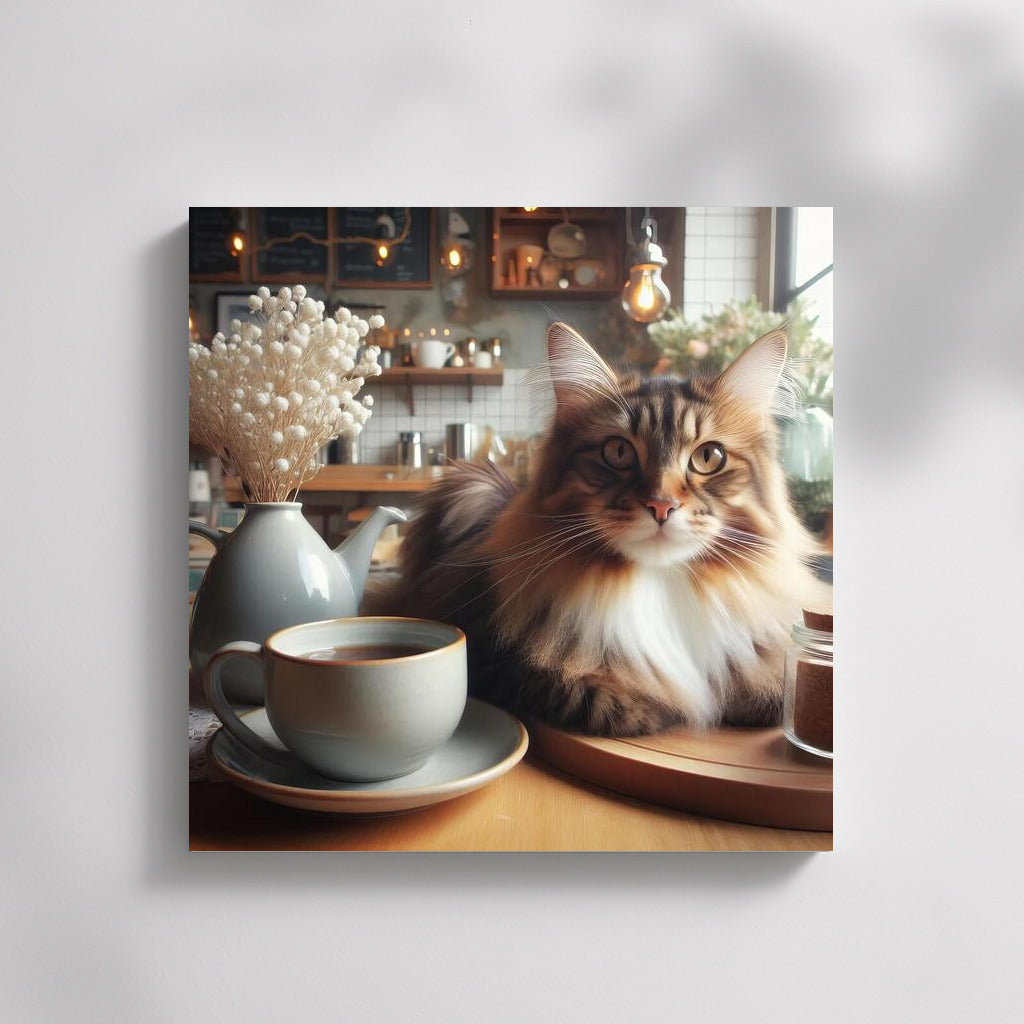 Norwegian Forest Cat and Aromatic Coffee: Cozy Charm in a Coffee Shop