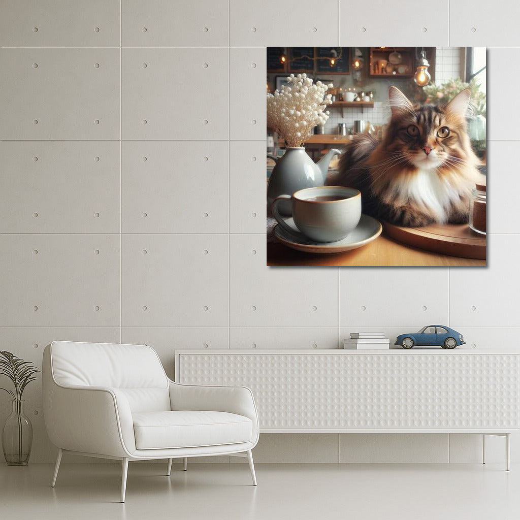 Norwegian Forest Cat and Aromatic Coffee: Cozy Charm in a Coffee Shop