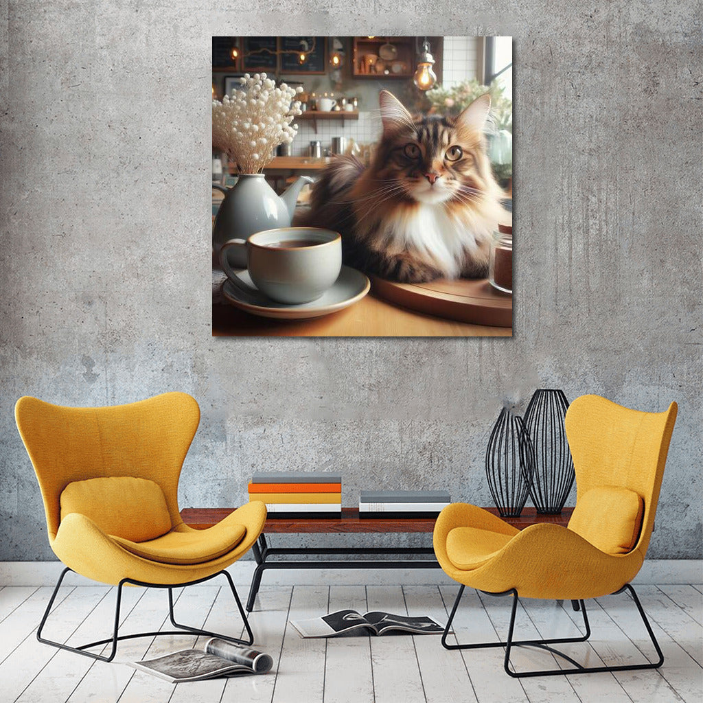 Norwegian Forest Cat and Aromatic Coffee: Cozy Charm in a Coffee Shop