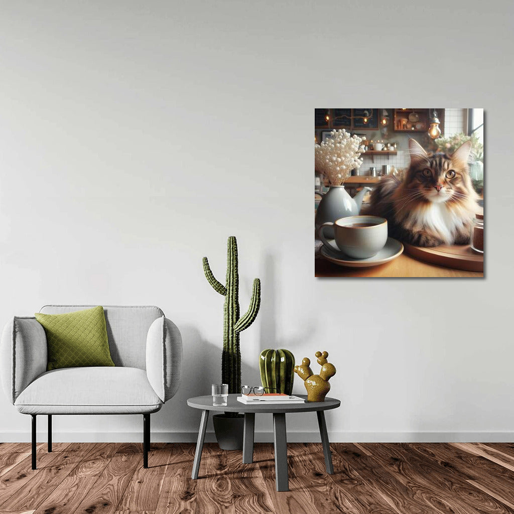 Norwegian Forest Cat and Aromatic Coffee: Cozy Charm in a Coffee Shop