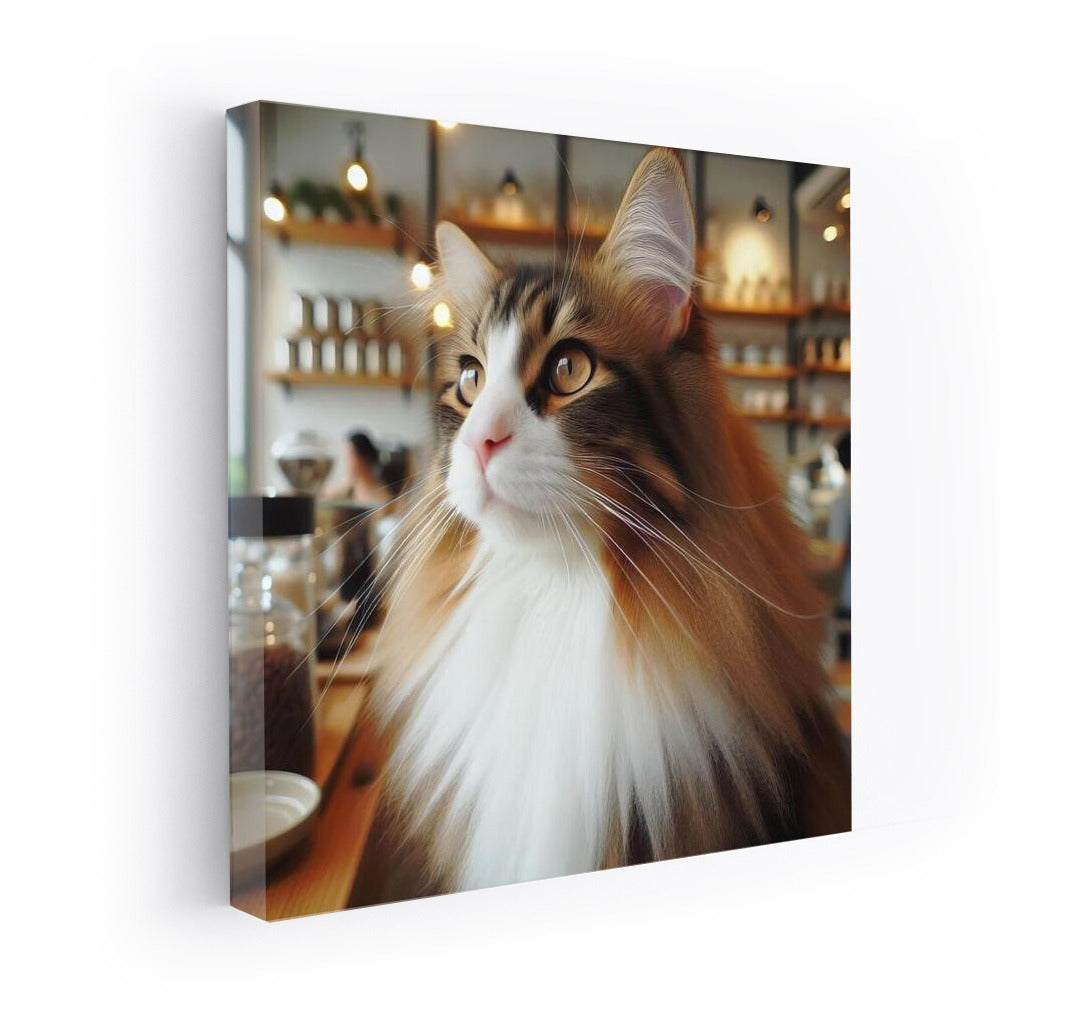 Norwegian Forest Cat in a Coffee Shop: Coziness and Magic on the Wall