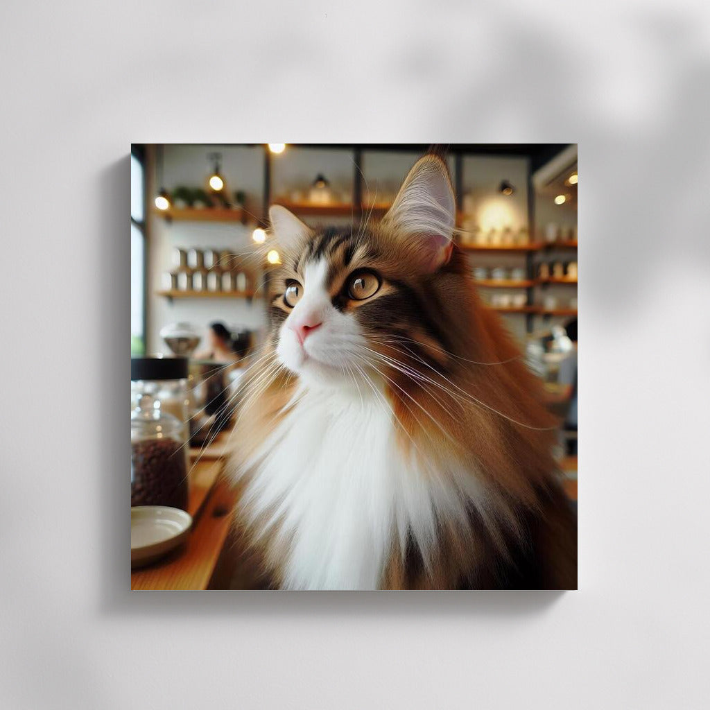 Norwegian Forest Cat in a Coffee Shop: Coziness and Magic on the Wall