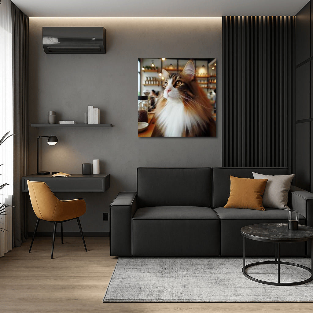 Norwegian Forest Cat in a Coffee Shop: Coziness and Magic on the Wall