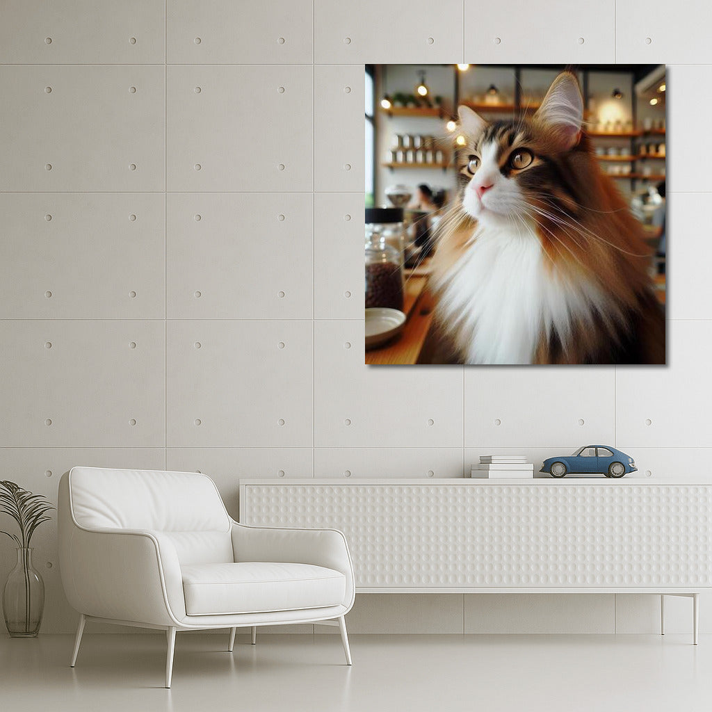 Norwegian Forest Cat in a Coffee Shop: Coziness and Magic on the Wall