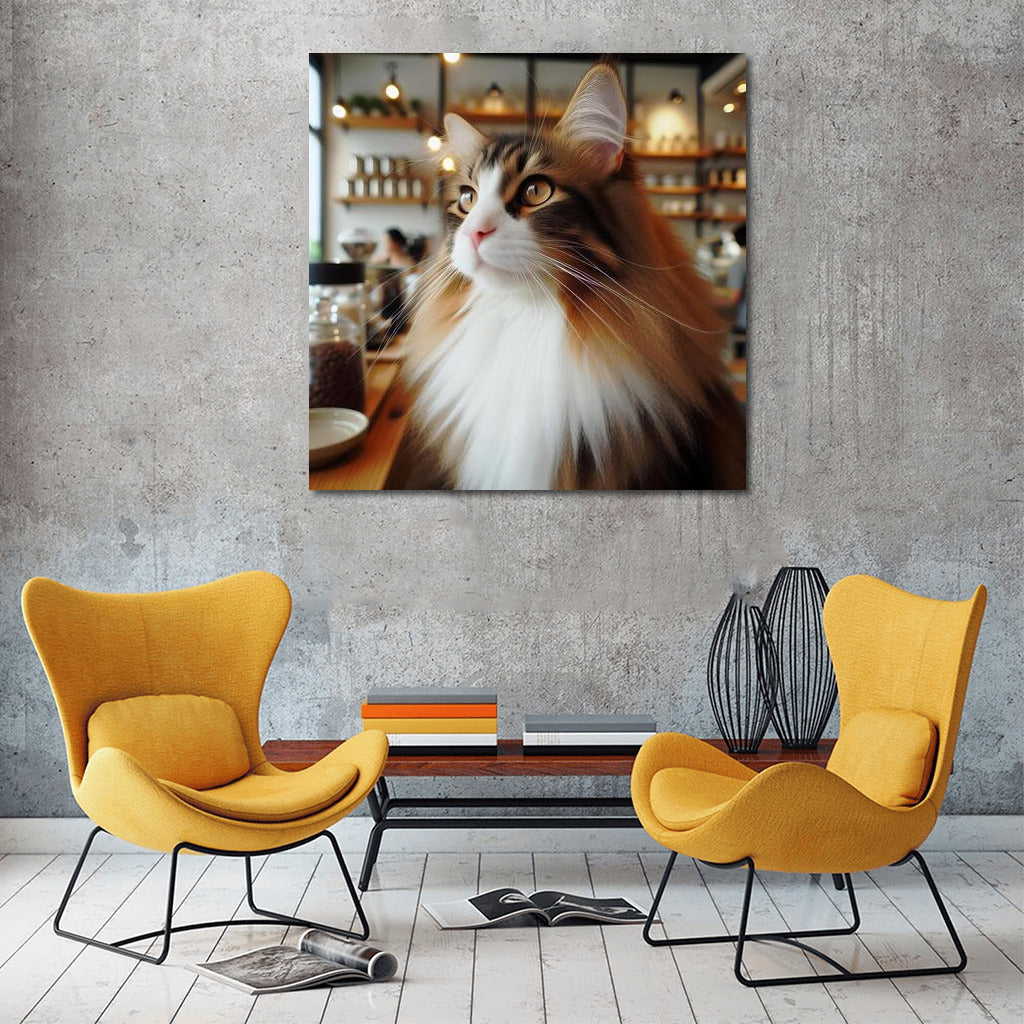 Norwegian Forest Cat in a Coffee Shop: Coziness and Magic on the Wall