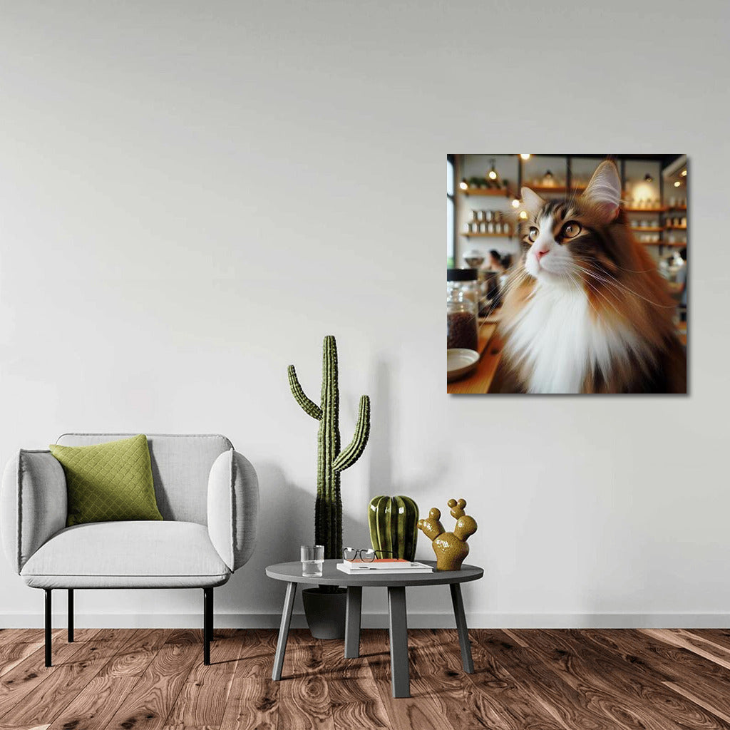 Norwegian Forest Cat in a Coffee Shop: Coziness and Magic on the Wall