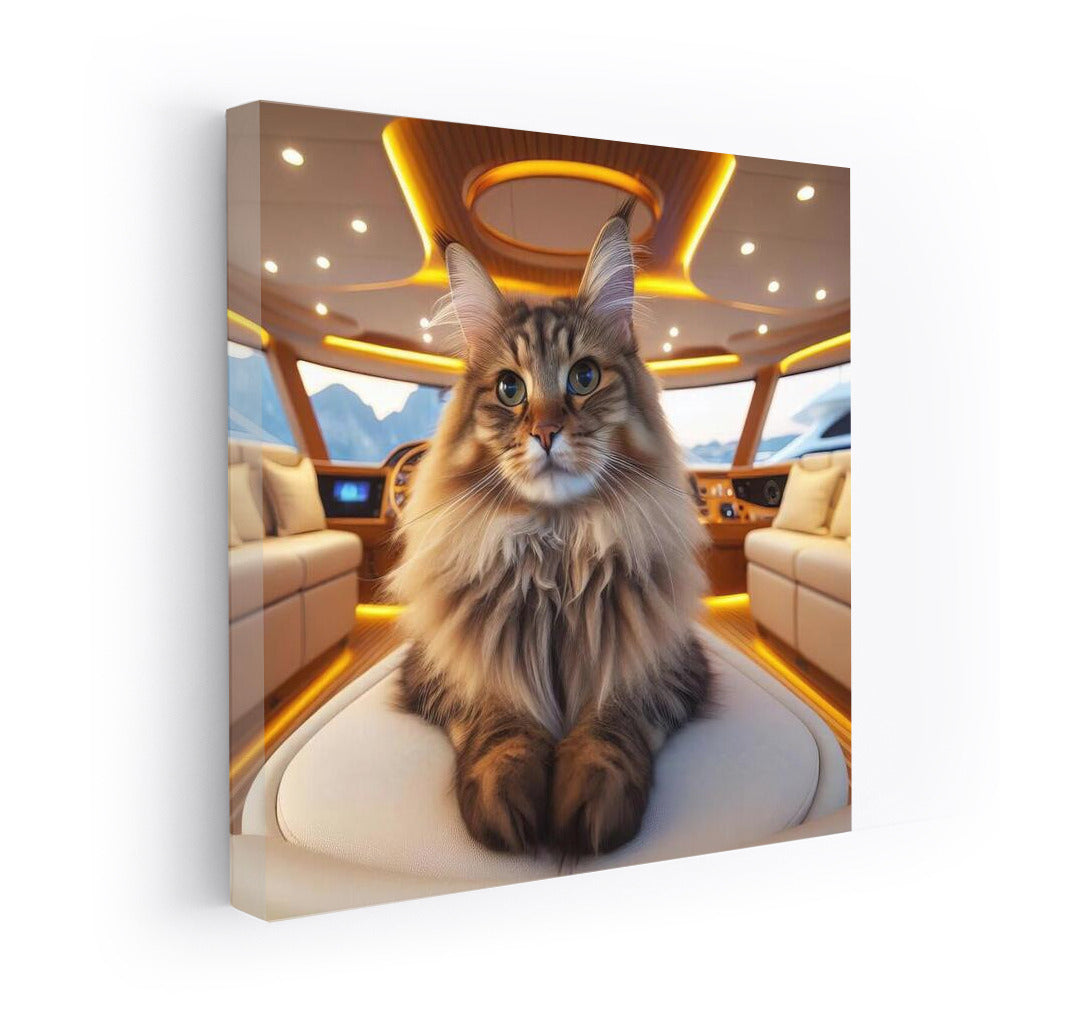Norwegian Forest Cat on an Elegant Yacht: Exquisite Decor for Your Interior