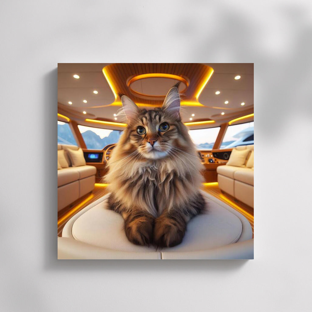 Norwegian Forest Cat on an Elegant Yacht: Exquisite Decor for Your Interior