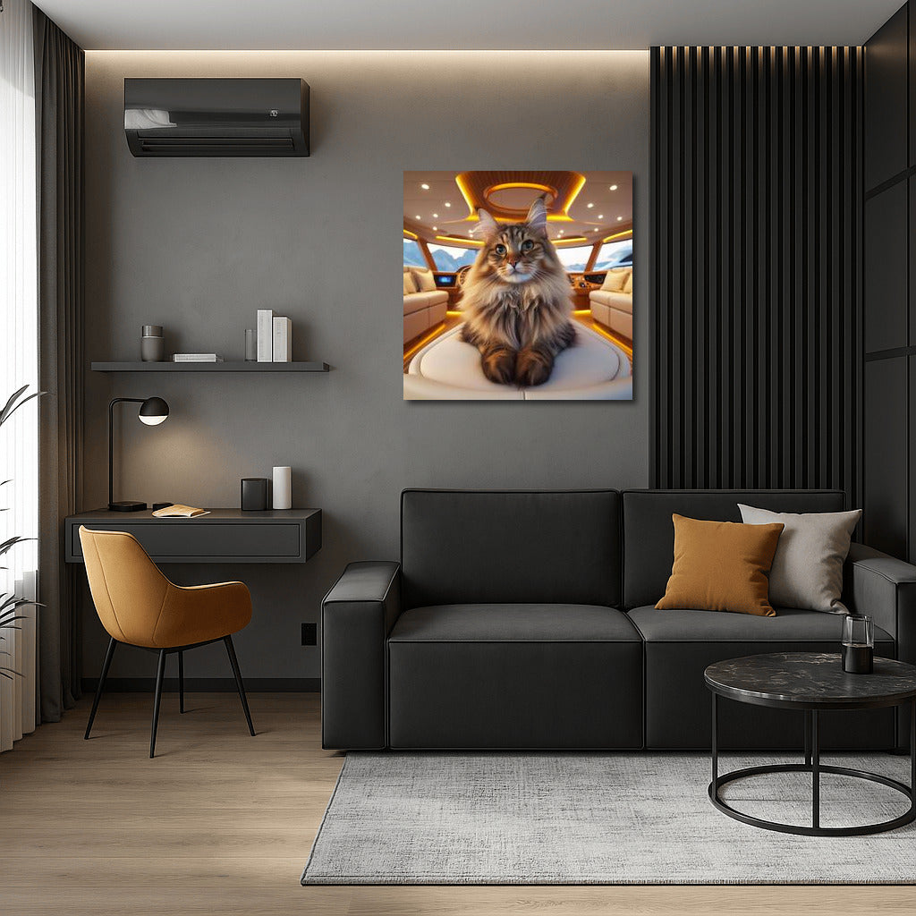 Norwegian Forest Cat on an Elegant Yacht: Exquisite Decor for Your Interior