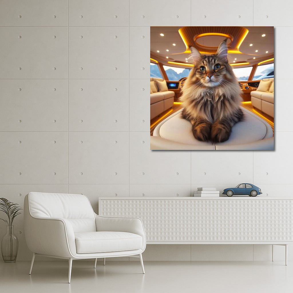 Norwegian Forest Cat on an Elegant Yacht: Exquisite Decor for Your Interior
