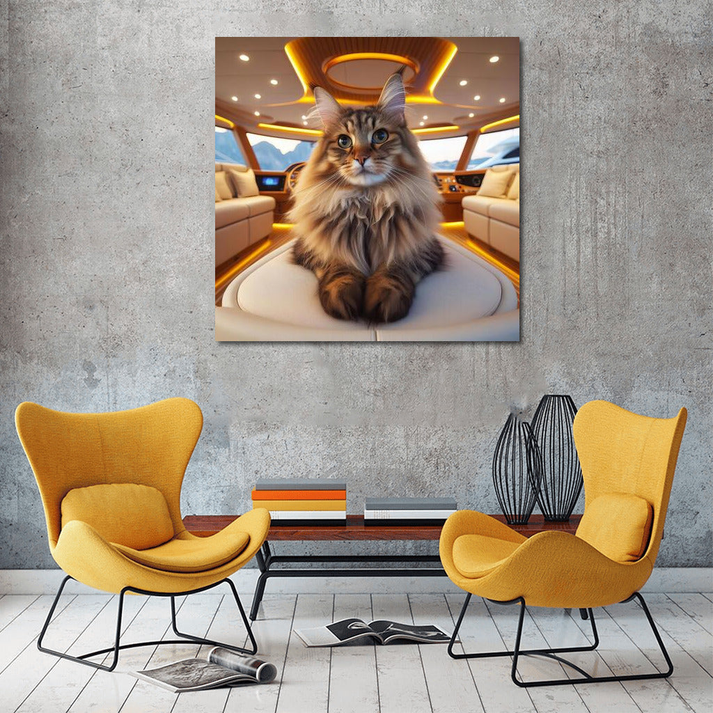 Norwegian Forest Cat on an Elegant Yacht: Exquisite Decor for Your Interior