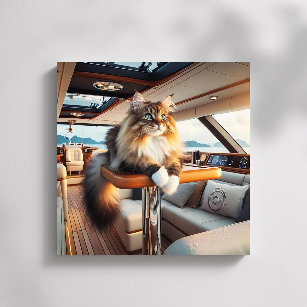 Norwegian Forest Cat on a Luxury Yacht: The Fluffy Magic of the Sea Breeze