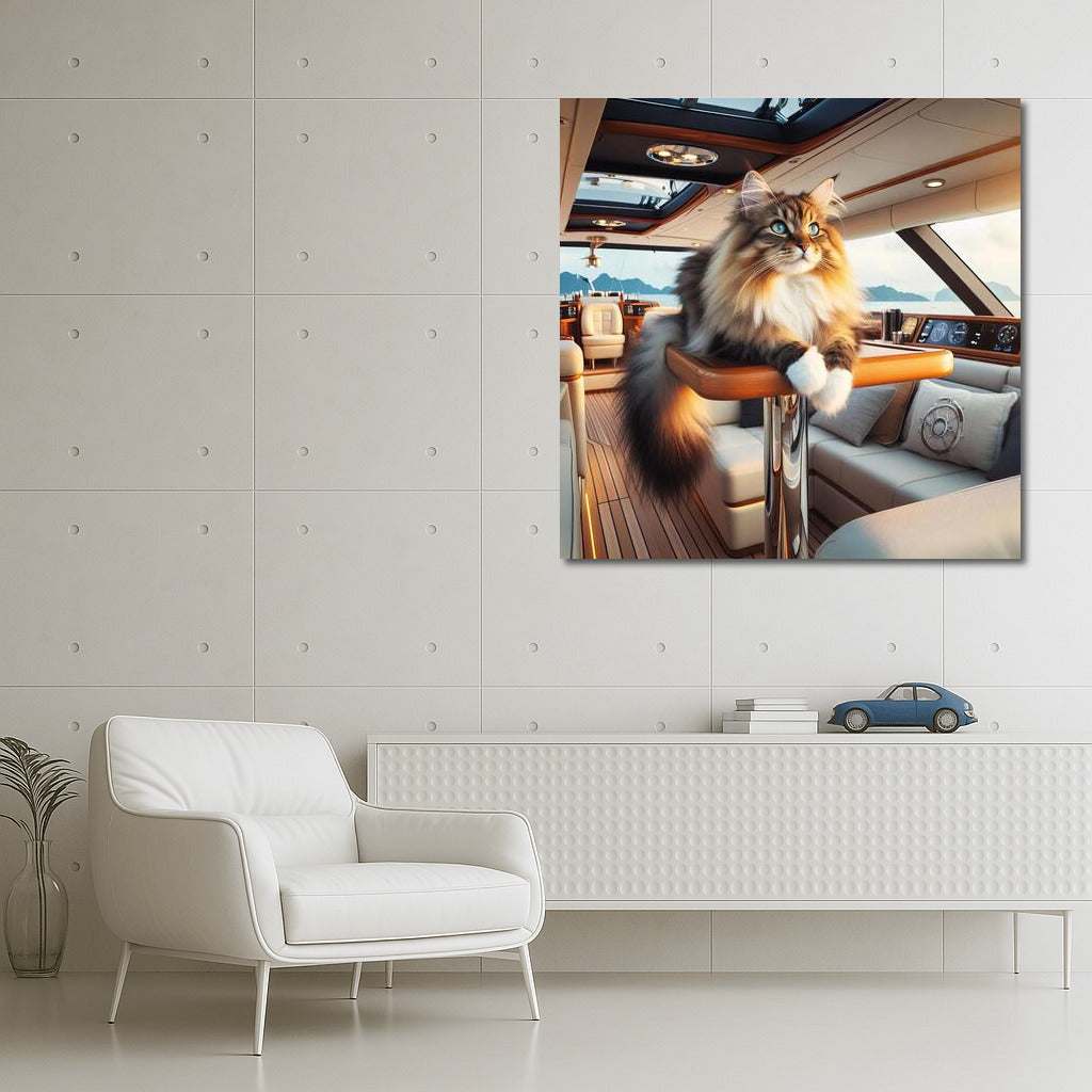 Norwegian Forest Cat on a Luxury Yacht: The Fluffy Magic of the Sea Breeze