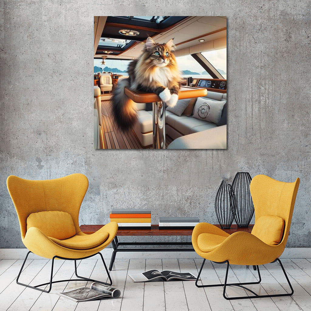 Norwegian Forest Cat on a Luxury Yacht: The Fluffy Magic of the Sea Breeze