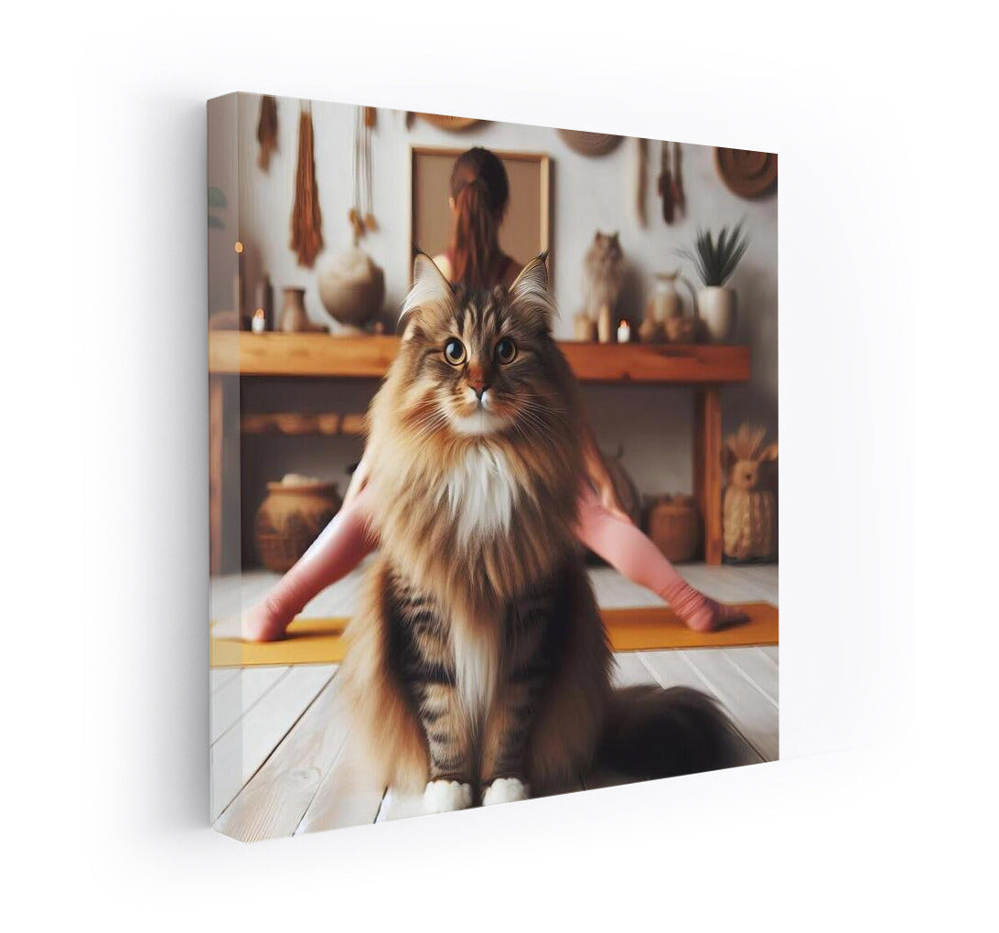 Norwegian Forest Cat in Yoga Studio: Harmony and Tranquility