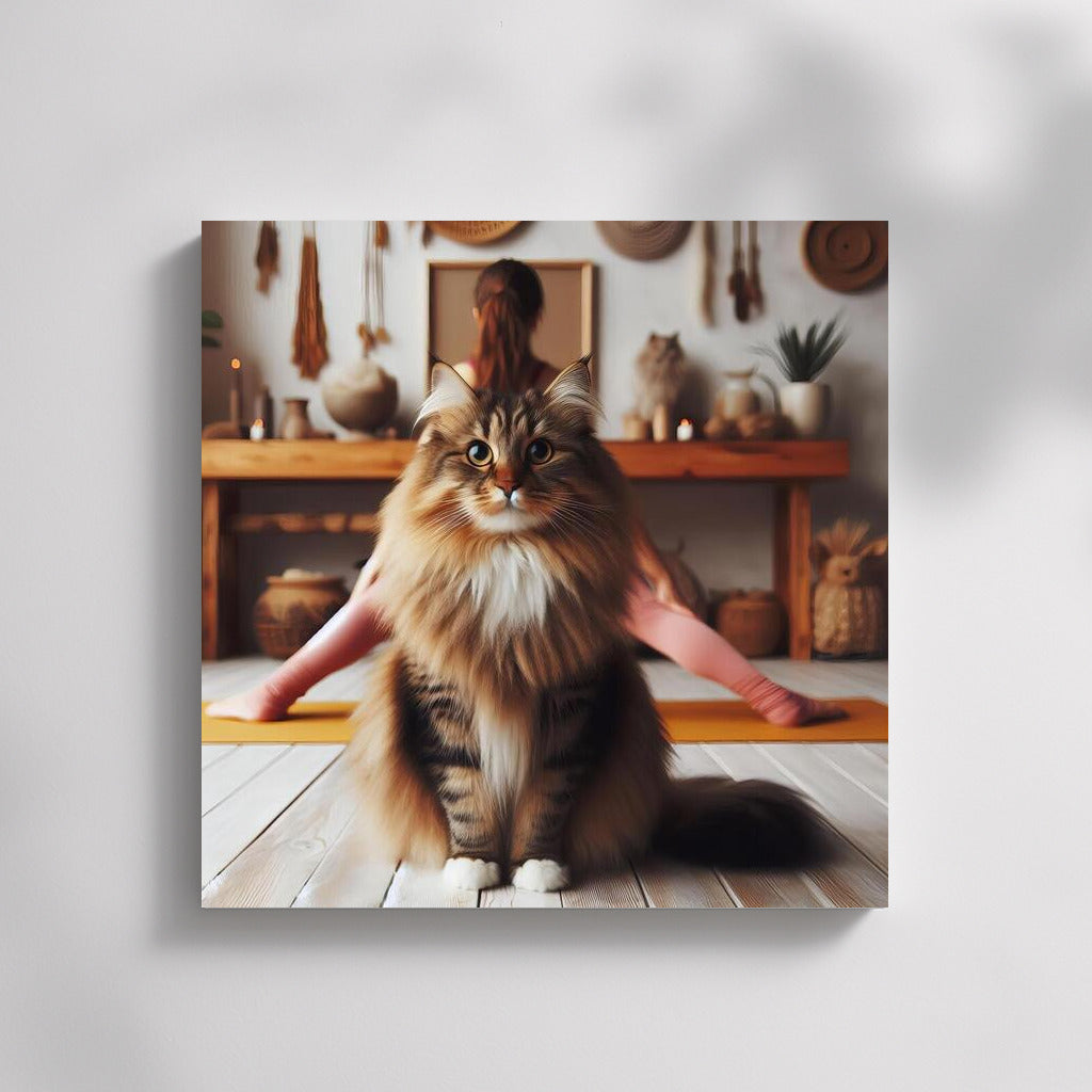 Norwegian Forest Cat in Yoga Studio: Harmony and Tranquility