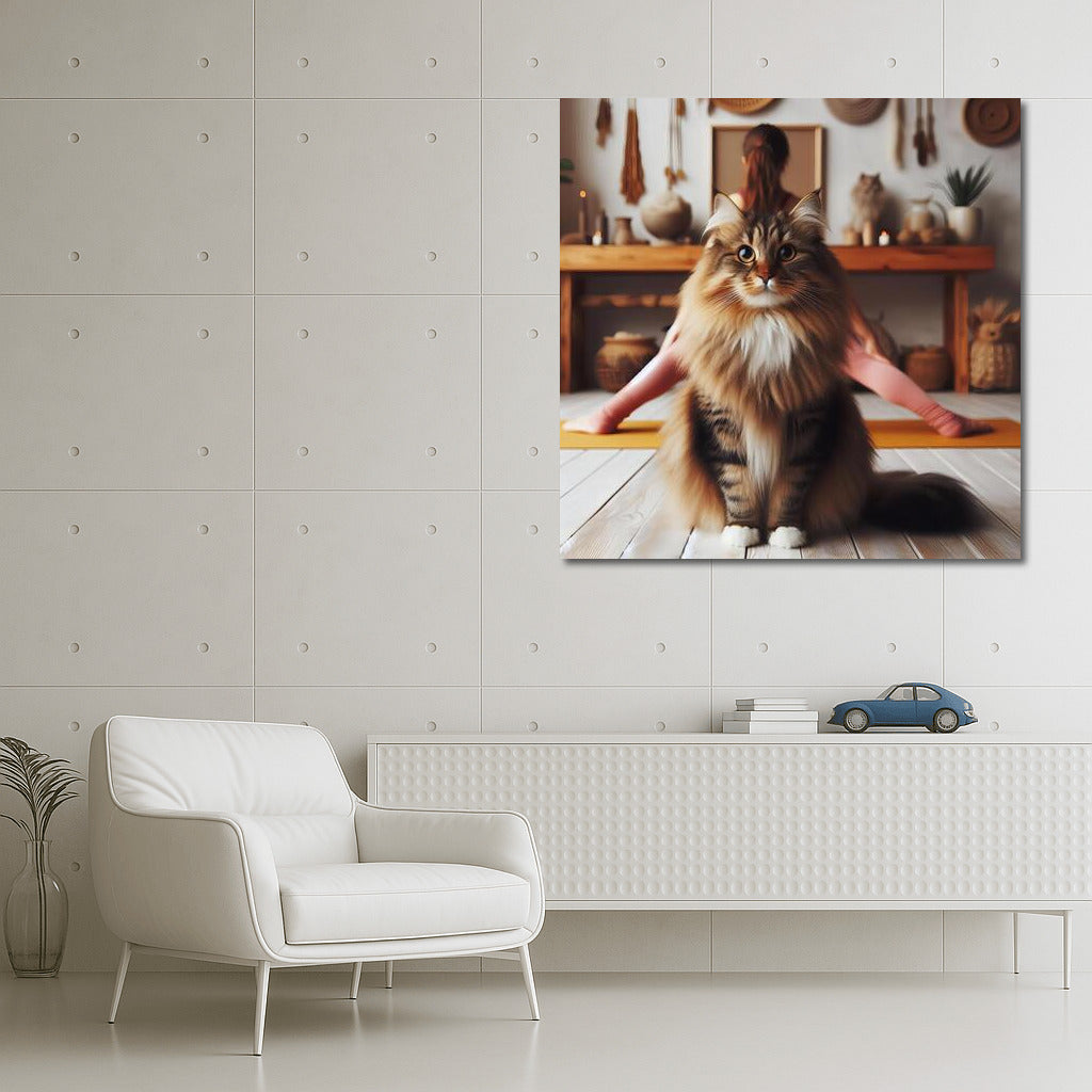 Norwegian Forest Cat in Yoga Studio: Harmony and Tranquility