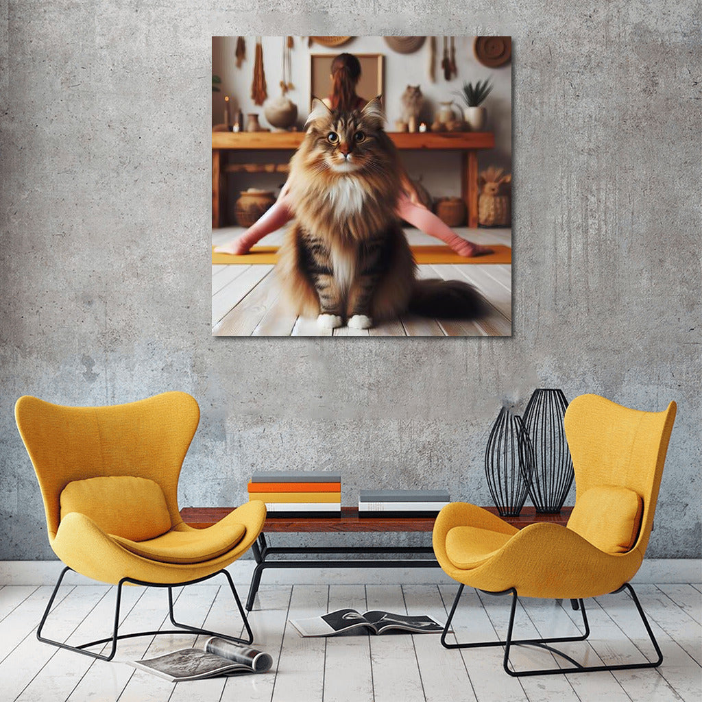 Norwegian Forest Cat in Yoga Studio: Harmony and Tranquility