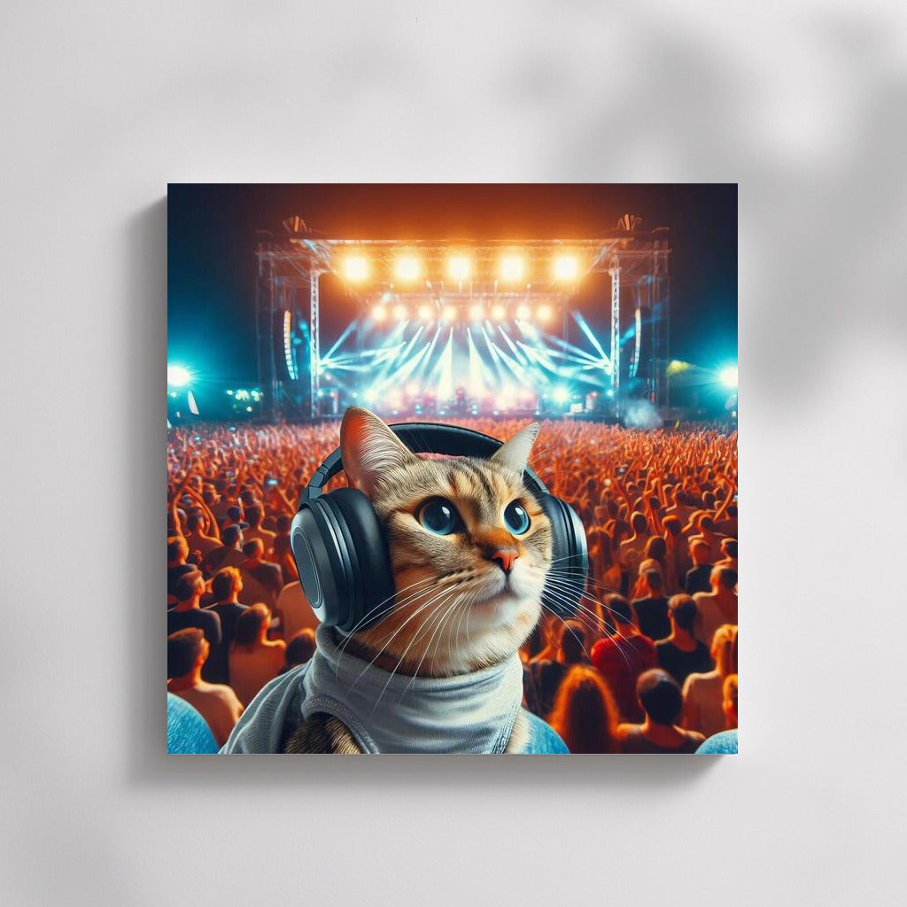 Cat in Headphones at Music Festival: Norwegian Forest Magic