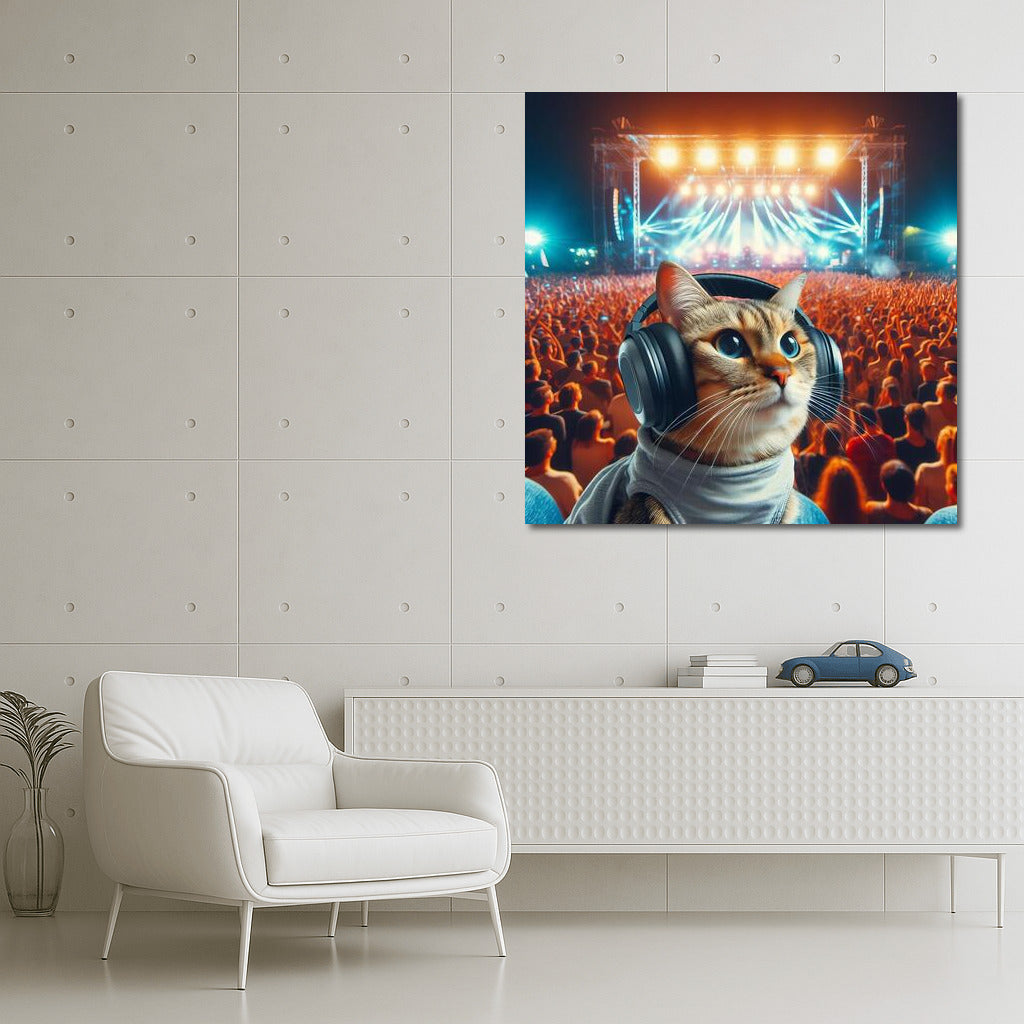 Cat in Headphones at Music Festival: Norwegian Forest Magic