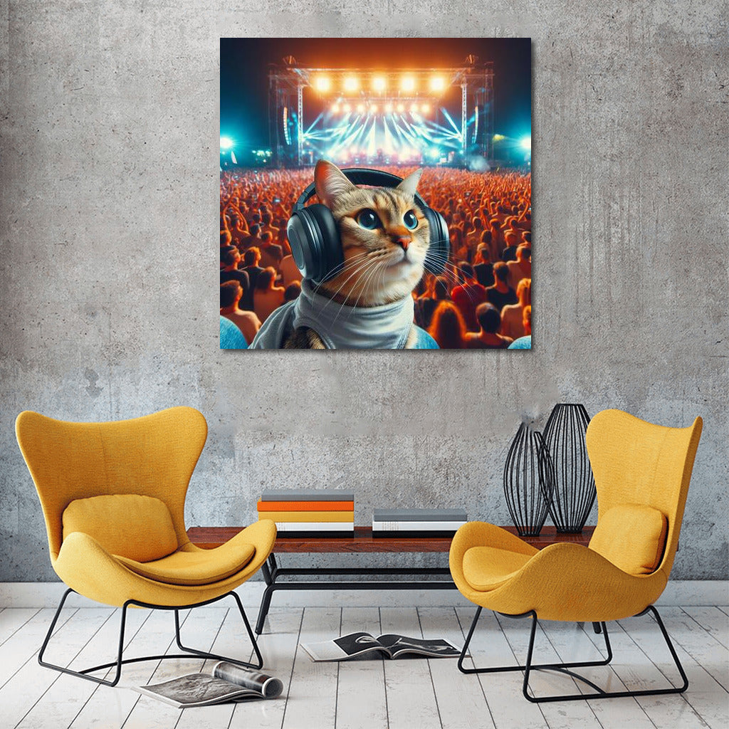 Cat in Headphones at Music Festival: Norwegian Forest Magic