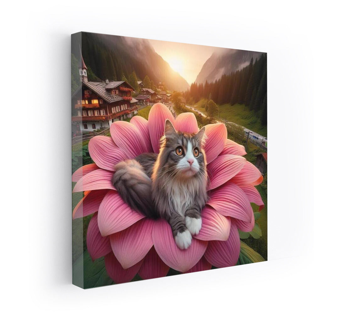 Norwegian Forest Cat on a Giant Flower: A Journey Around the World