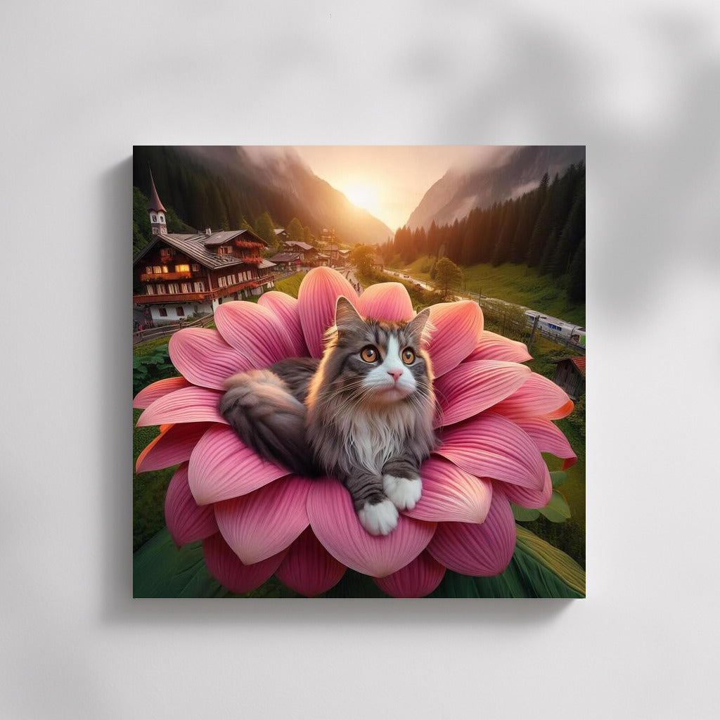 Norwegian Forest Cat on a Giant Flower: A Journey Around the World