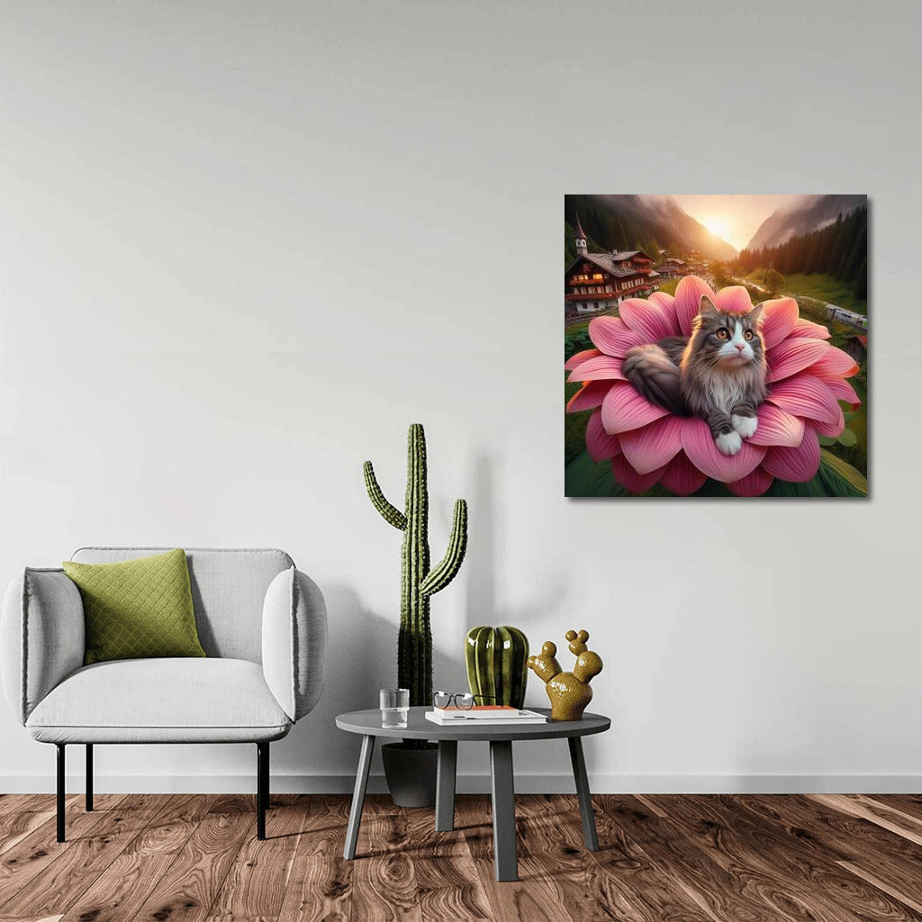 Norwegian Forest Cat on a Giant Flower: A Journey Around the World
