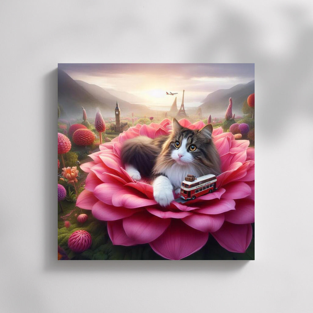 Norwegian Forest Cat on a Traveling Flower
