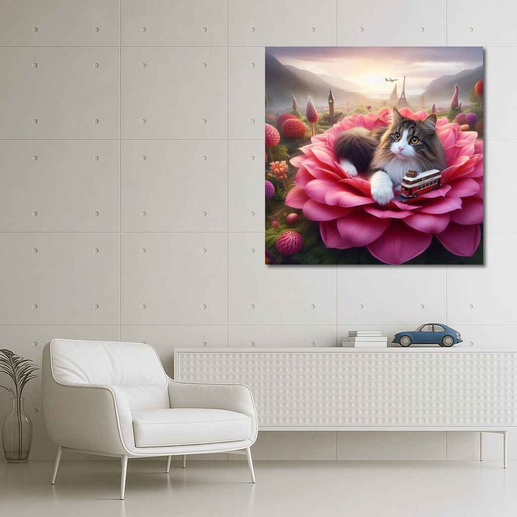 Norwegian Forest Cat on a Traveling Flower