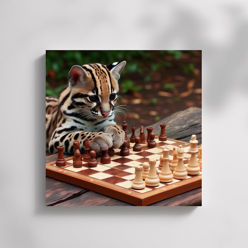 Ocelot Chess Game in the Park: Fantasy on Canvas