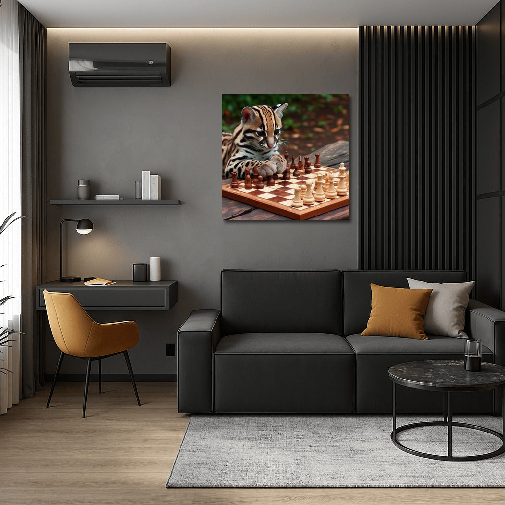 Ocelot Chess Game in the Park: Fantasy on Canvas