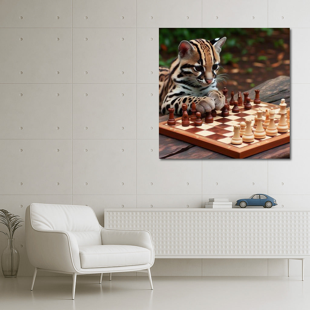 Ocelot Chess Game in the Park: Fantasy on Canvas