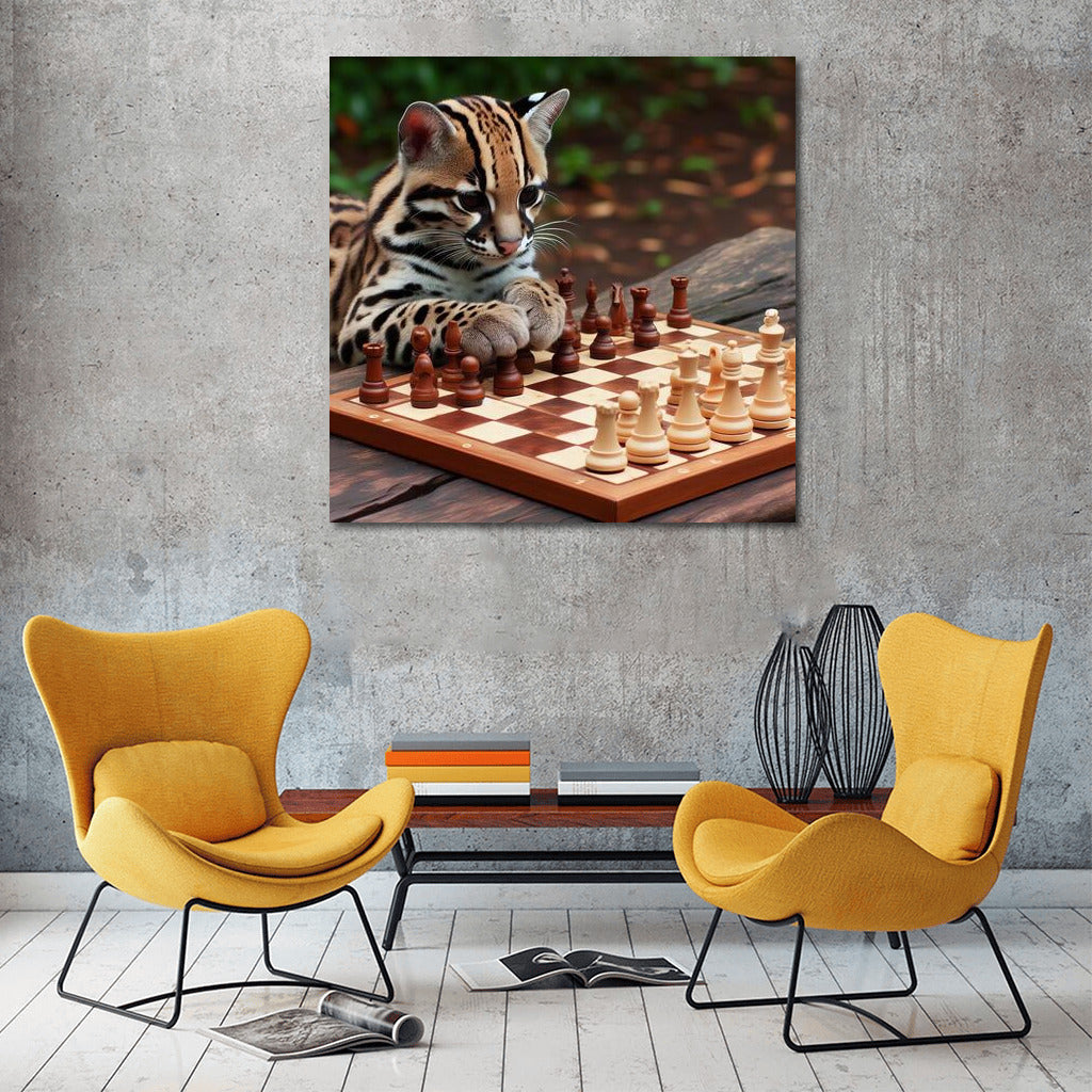 Ocelot Chess Game in the Park: Fantasy on Canvas