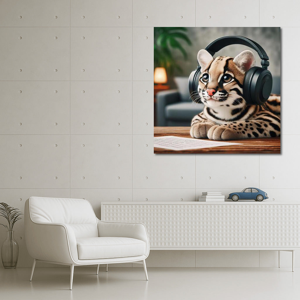 Musical Ocelot in Headphones: Comfort and Inspiration for Your Interior