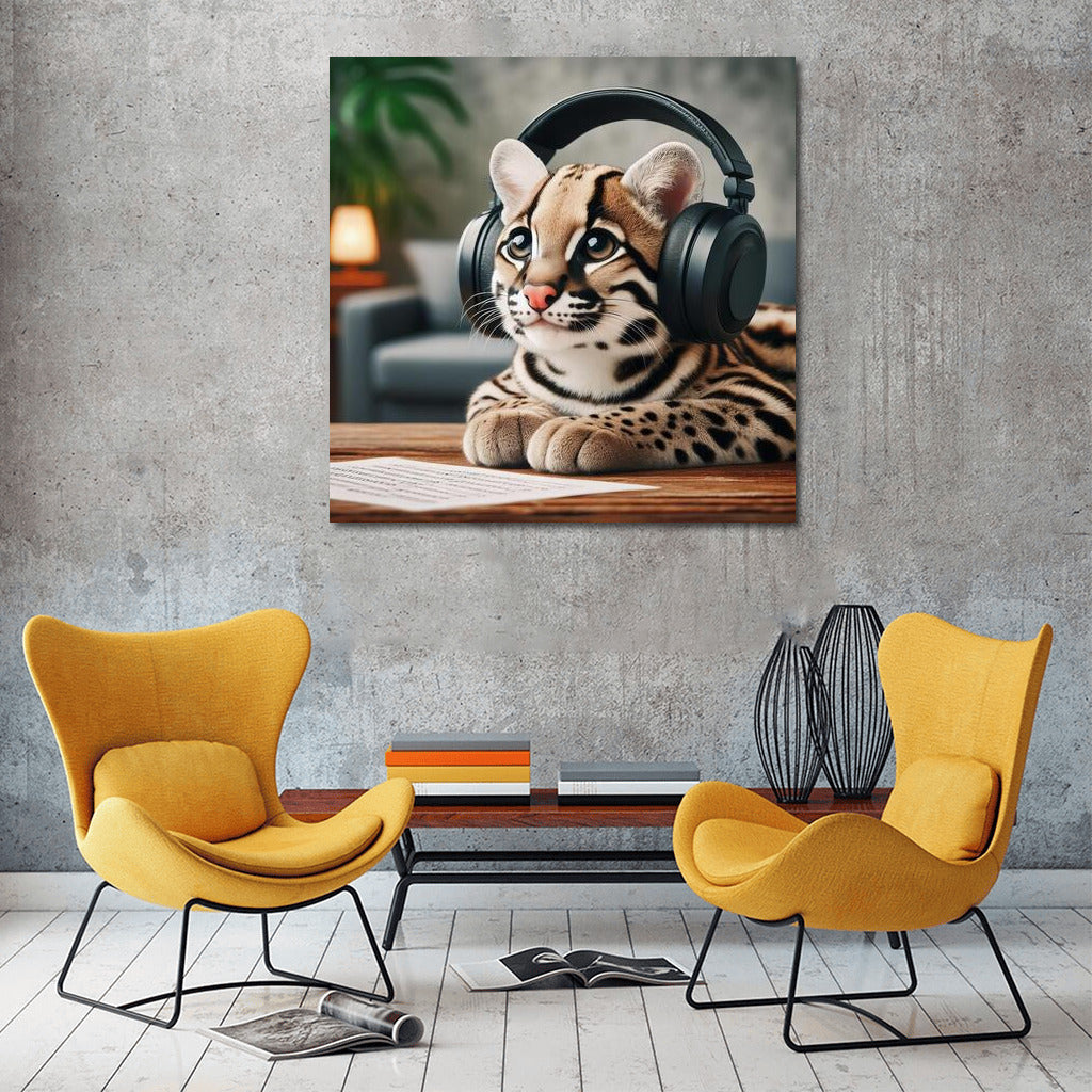 Musical Ocelot in Headphones: Comfort and Inspiration for Your Interior