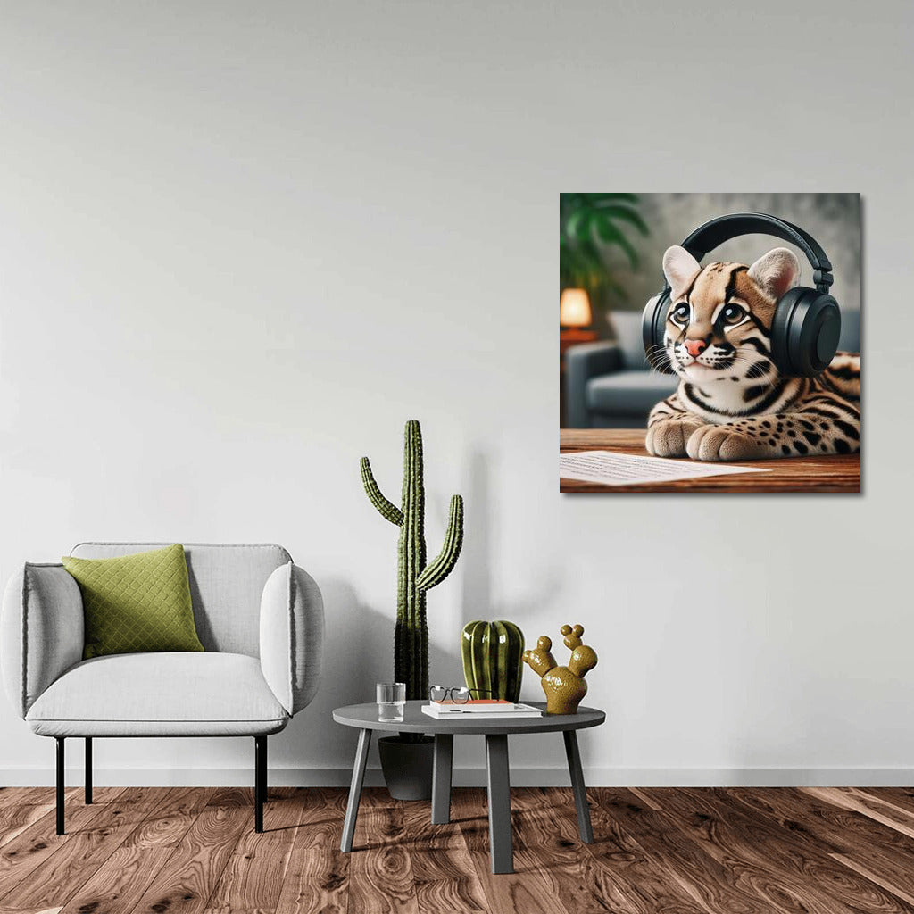 Musical Ocelot in Headphones: Comfort and Inspiration for Your Interior