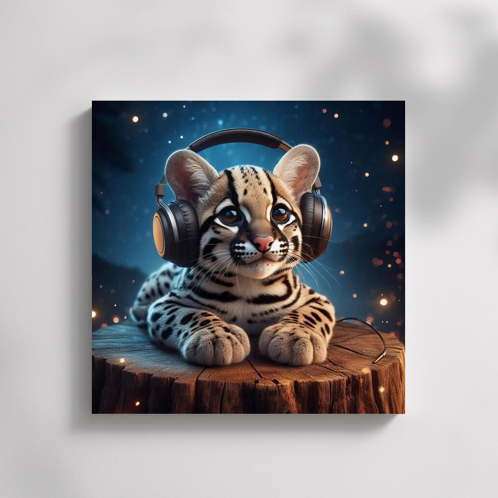 Musical Ocelot in Headphones: The Magic of Sounds